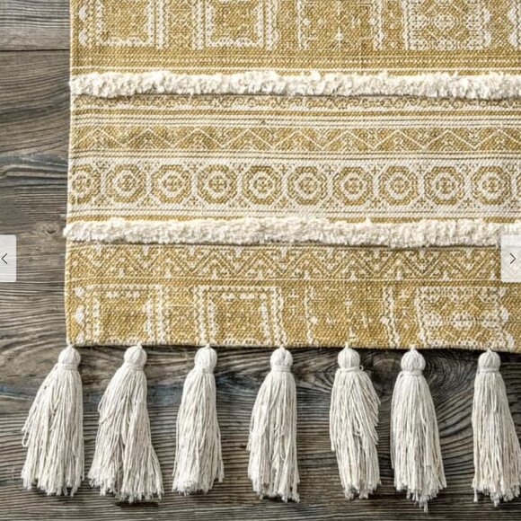 100% Cotton Greek Frieze Stripes Area Rug - 5x8 Tan & Ivory Tassels and Texture - Picture 5 of 9